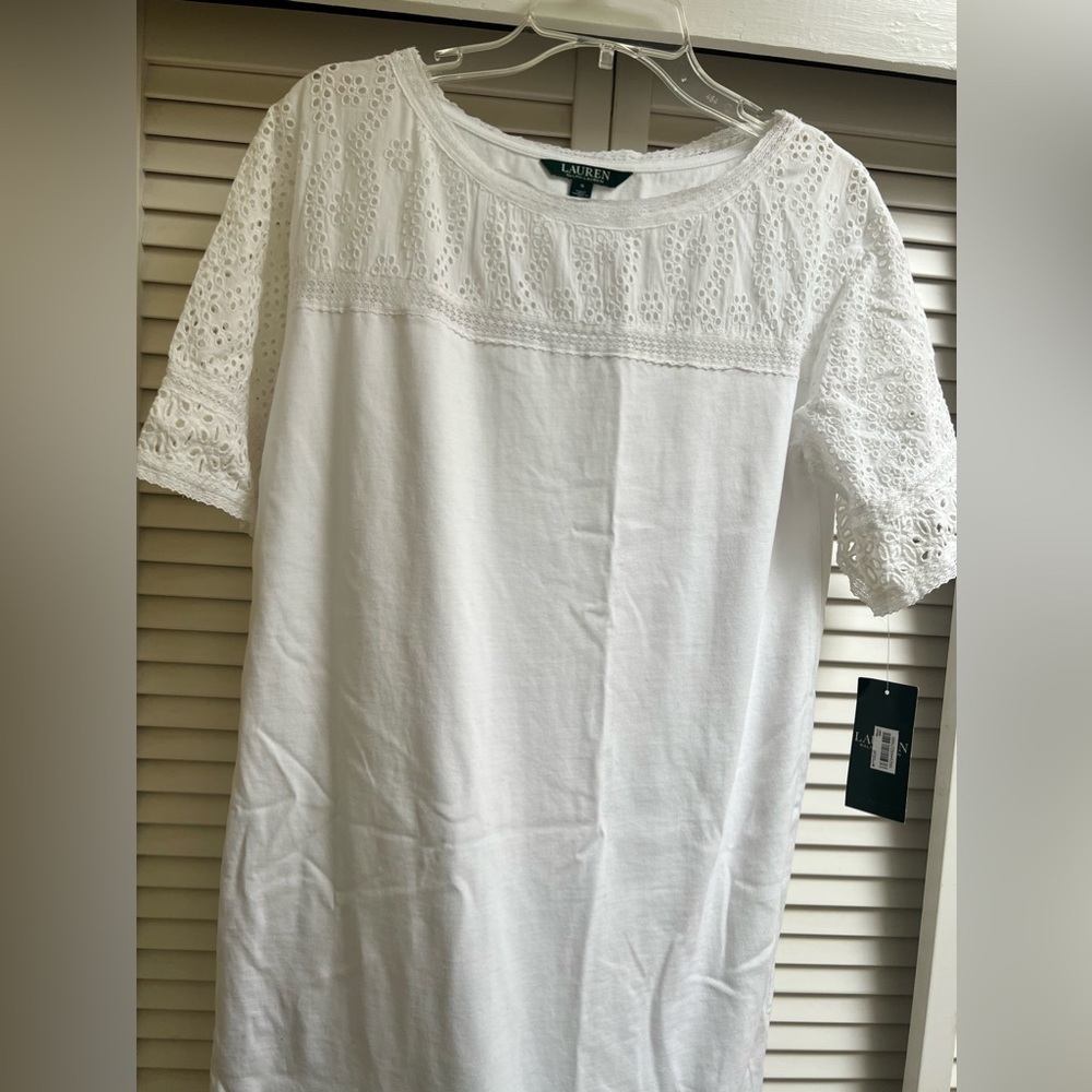 Lauren Ralph Lauren Short Sleeved White Cotton Dress Women’s Sz Small  NEW